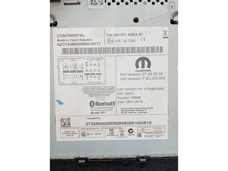 Recambio de sistema audio / radio cd para fiat doblo cargo (263_) 1.3 d multijet (263wxu1a) referencia OEM IAM A2C14389500000197