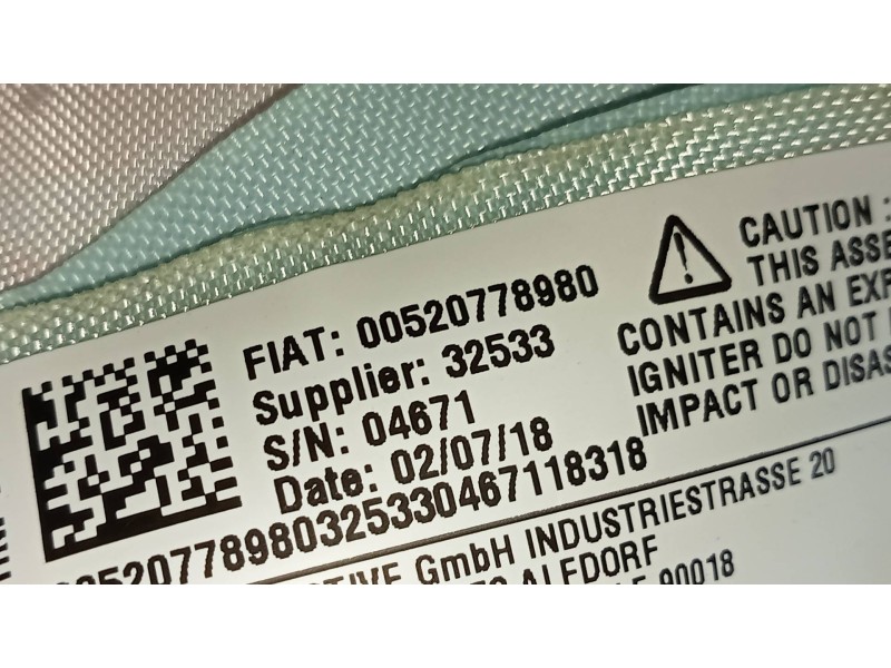 Recambio de airbag cortina delantero derecho para fiat tipo ii (357) berlina easy referencia OEM IAM 520778980  
