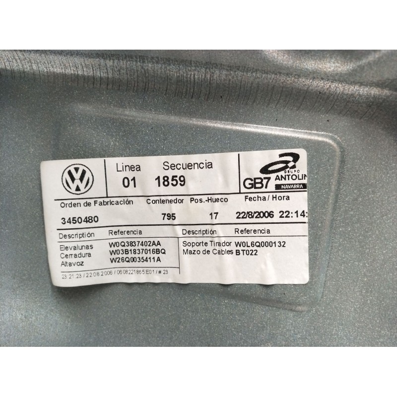 Recambio de elevalunas delantero derecho para volkswagen polo iv (9n_, 9a_) 1.4 tdi referencia OEM IAM 3450480 3P 2005