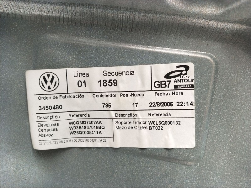 Recambio de elevalunas delantero derecho para volkswagen polo iv (9n_, 9a_) 1.4 tdi referencia OEM IAM 3450480 3P 2005