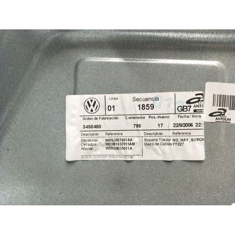 Recambio de elevalunas delantero izquierdo para volkswagen polo iv (9n_, 9a_) 1.4 tdi referencia OEM IAM 3450480 3P 2005