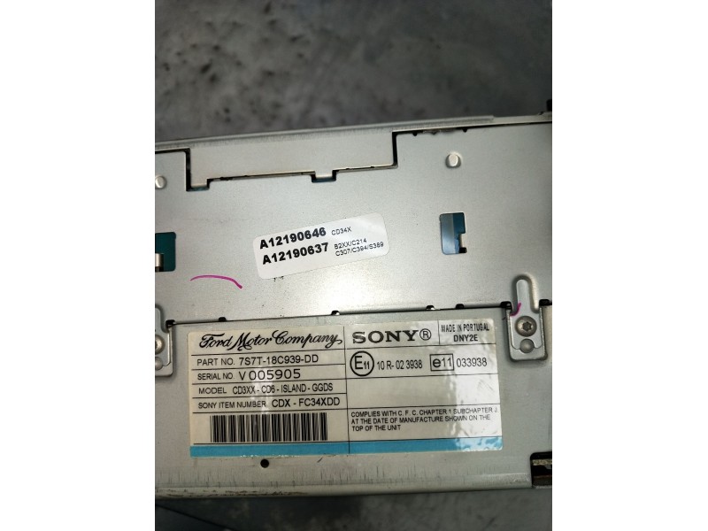 Recambio de sistema audio / radio cd para ford s-max (wa6) 1.8 tdci referencia OEM IAM 7S7T18C939DD V005905 2006