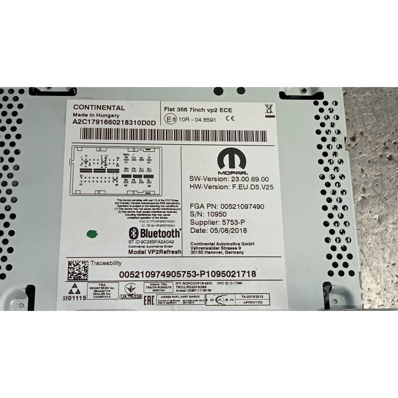 Recambio de sistema audio / radio cd para fiat tipo ii (357) berlina easy referencia OEM IAM 005210974905753 P1095021718 A2C1791
