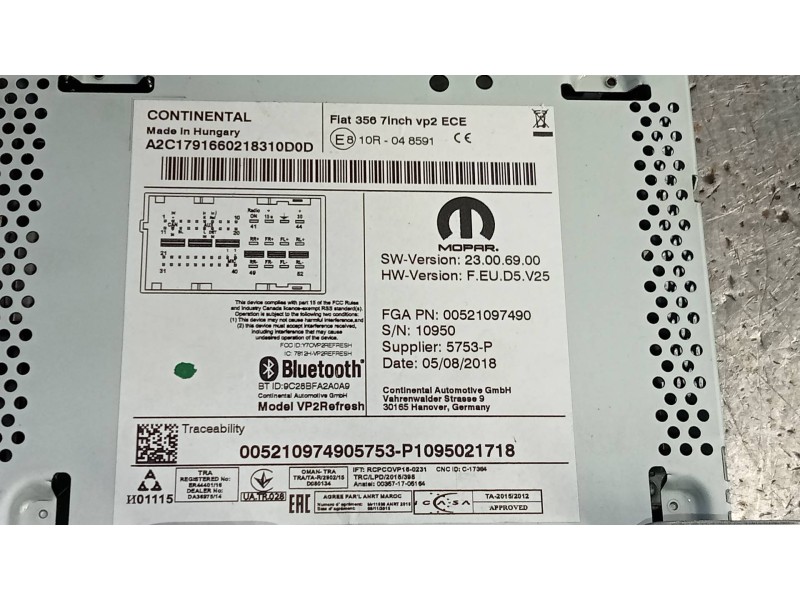 Recambio de sistema audio / radio cd para fiat tipo ii (357) berlina easy referencia OEM IAM 005210974905753 P1095021718 A2C1791