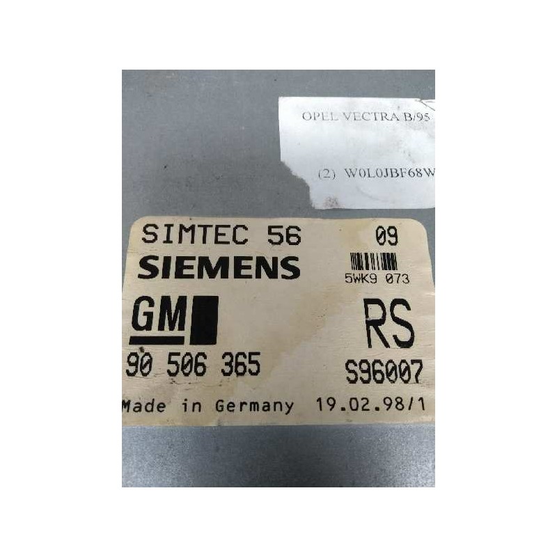 Recambio de centralita motor uce para opel vectra b berlina 1.8 16v cat referencia OEM IAM 5WK9073 90506365 S96007 RS