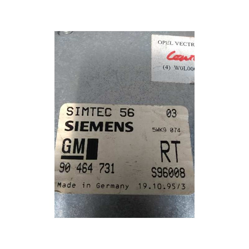 Recambio de centralita motor uce para opel vectra b berlina 2.0 16v cat (x 20 xev / l34) referencia OEM IAM 5WK9074 90464731 S96 Recambio de centralita motor uce para opel vectra b berlina 2.0 16v cat (x 20 xev / l34) referencia OEM IAM 5WK9074 90464731 S96