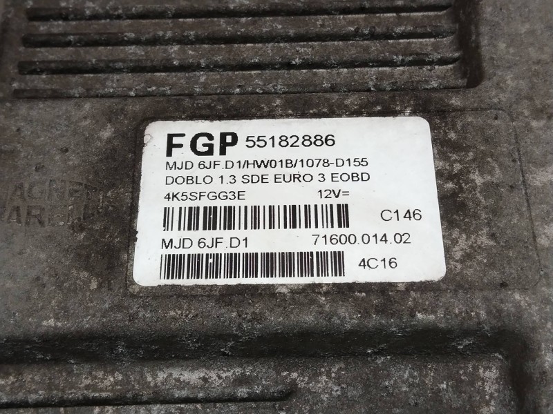 Recambio de centralita motor uce para fiat doblo (119) 1.3 16v jtd dynamic multijet referencia OEM IAM FGP55182886 MJD6JFD1 