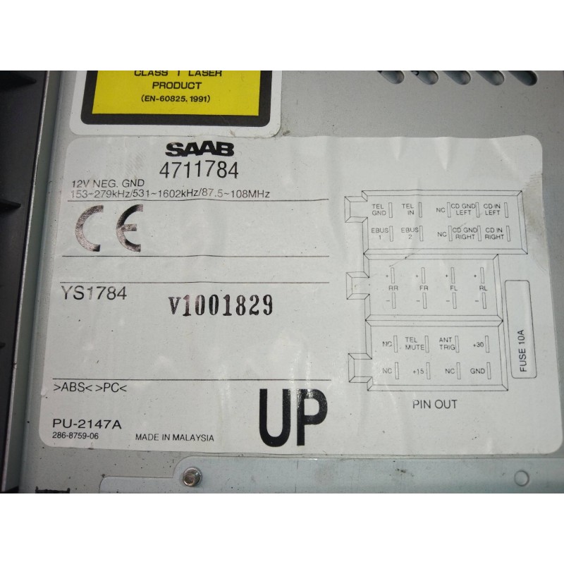 Recambio de sistema audio / radio cd para saab 9-5 sedán 2.0 t e ecopower referencia OEM IAM 4711784  