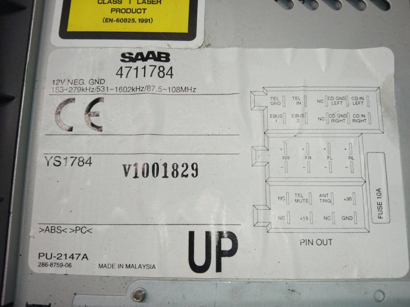 Recambio de sistema audio / radio cd para saab 9-5 sedán 2.0 t e ecopower referencia OEM IAM 4711784  