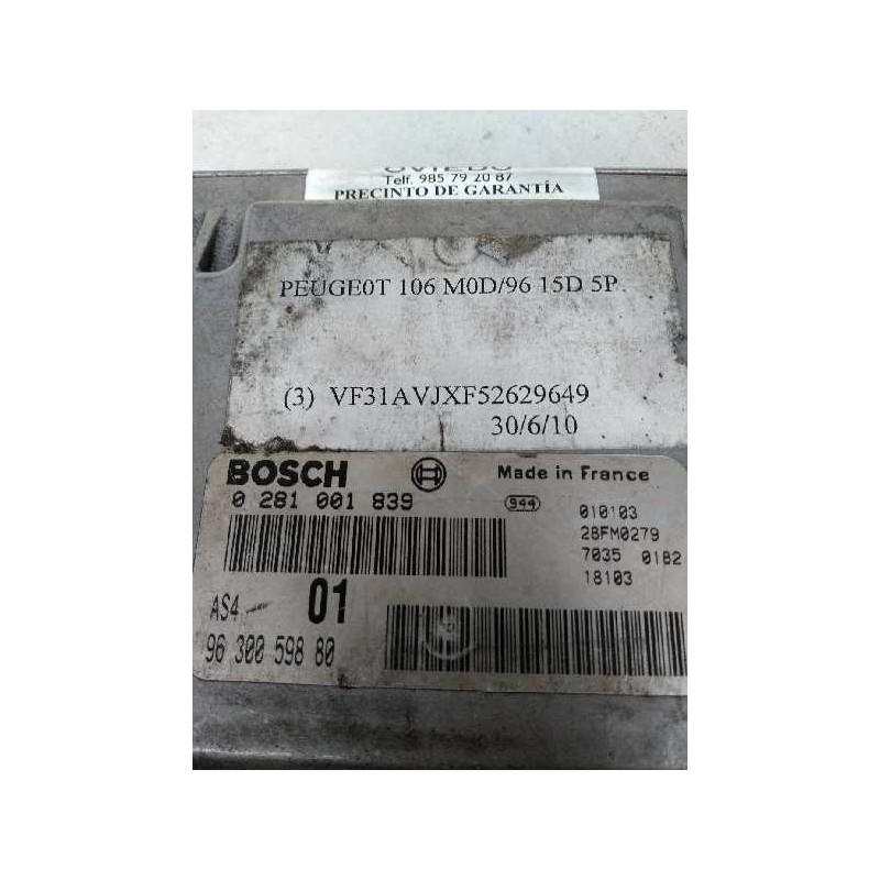 Recambio de centralita motor uce para peugeot 106 (s2) 1.5 diesel cat (tud5 / vjx) referencia OEM IAM 0281001839 9630059880 01