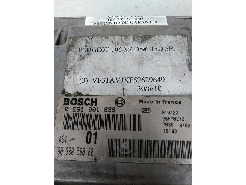 Recambio de centralita motor uce para peugeot 106 (s2) 1.5 diesel cat (tud5 / vjx) referencia OEM IAM 0281001839 9630059880 01