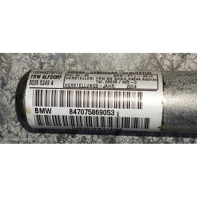 Recambio de airbag cortina delantero izquierdo para bmw serie 1 berlina (e81/e87) 120d referencia OEM IAM 847075869053 30355249A
