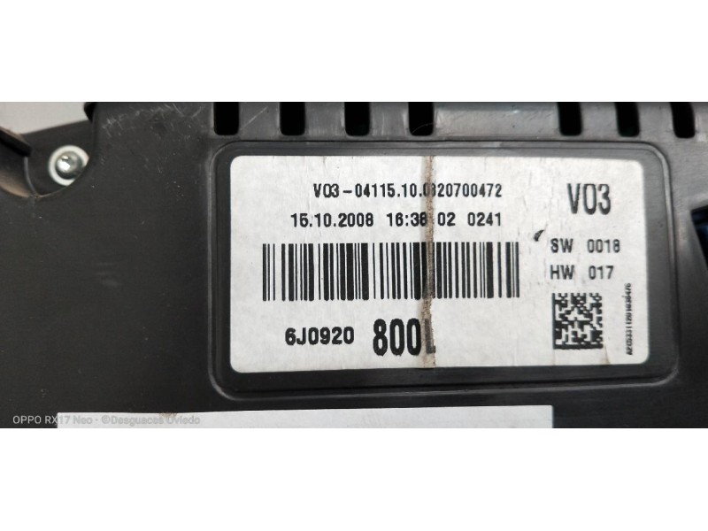 Recambio de cuadro instrumentos para seat ibiza (6j5) 1.9 tdi referencia OEM IAM 6J0920800L A2C63311201 