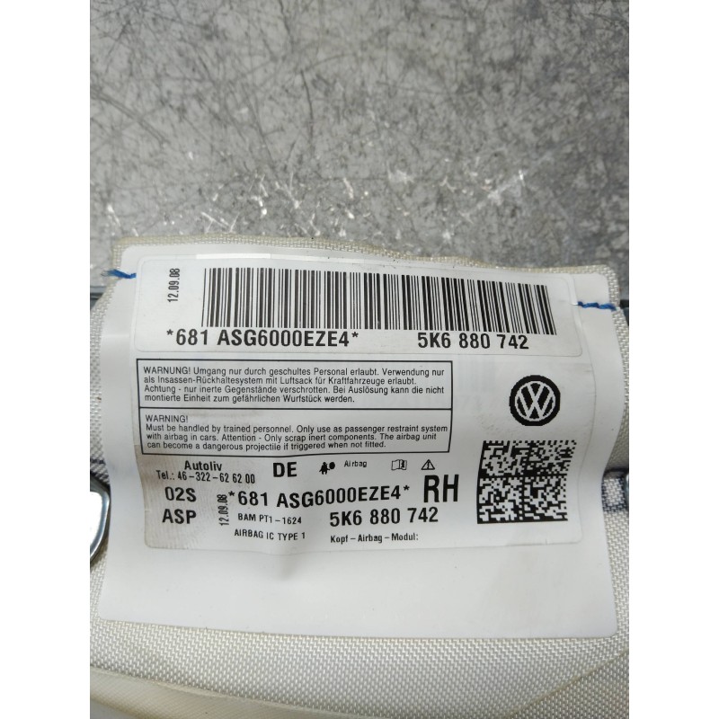 Recambio de airbag cortina delantero derecho para volkswagen golf vi (5k1) advance referencia OEM IAM 5K6880742  