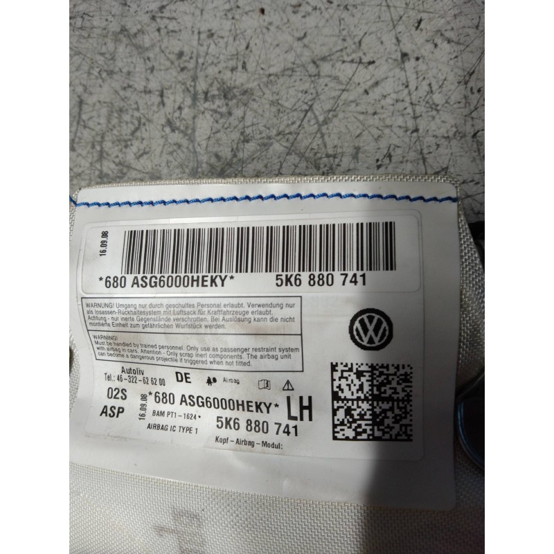 Recambio de airbag cortina delantero izquierdo para volkswagen golf vi (5k1) advance referencia OEM IAM 5K6880741  