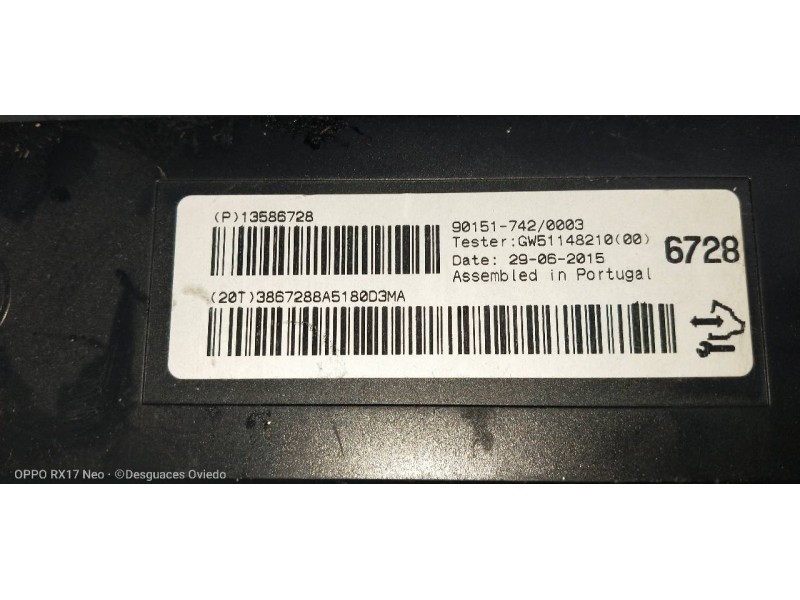 Recambio de modulo electronico para opel zafira tourer selective referencia OEM IAM 13586728  