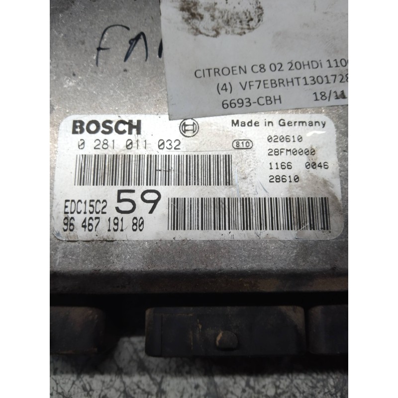 Recambio de centralita motor uce para citroen c8 2.0 hdi sx referencia OEM IAM 0281011032 9646719180 EDC15 59