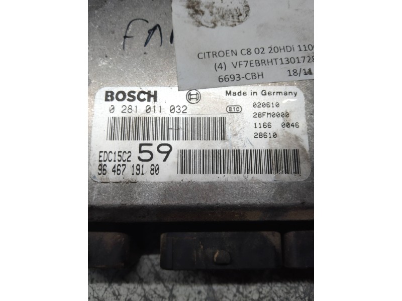 Recambio de centralita motor uce para citroen c8 2.0 hdi sx referencia OEM IAM 0281011032 9646719180 EDC15 59