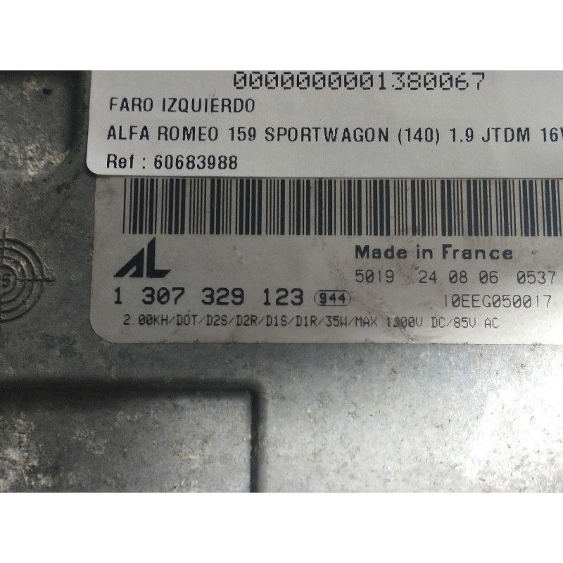 Recambio de faro izquierdo para alfa romeo 159 sportwagon (140) 1.9 jtdm 16v / selective referencia OEM IAM 60683988 1307329123 