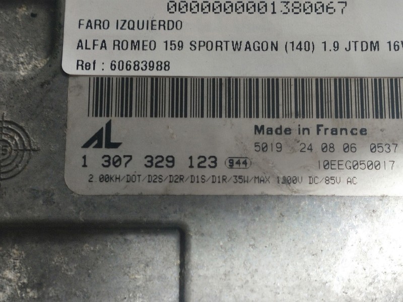 Recambio de faro izquierdo para alfa romeo 159 sportwagon (140) 1.9 jtdm 16v / selective referencia OEM IAM 60683988 1307329123 