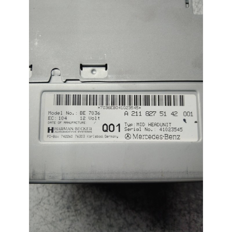 Recambio de sistema audio / radio cd para mercedes clase e (w211) berlina e 270 cdi (211.016) referencia OEM IAM A2118275142001 