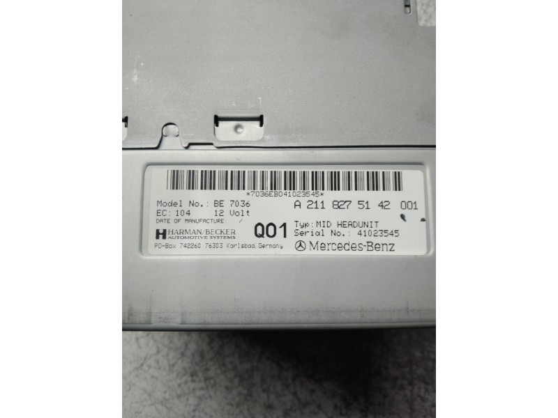 Recambio de sistema audio / radio cd para mercedes clase e (w211) berlina e 270 cdi (211.016) referencia OEM IAM A2118275142001 