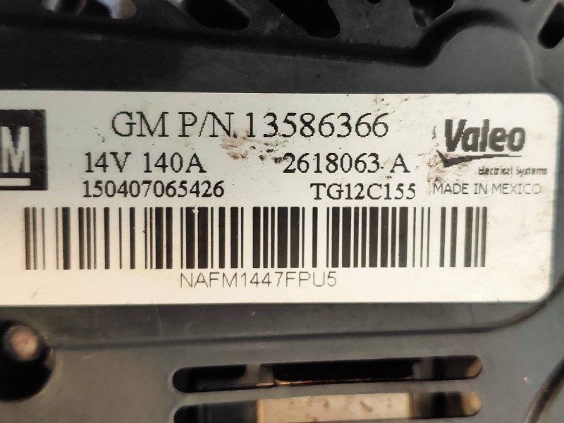 Recambio de alternador para opel zafira tourer excellence referencia OEM IAM 2618063A 13586366 TG12C155 95519901 VALEO