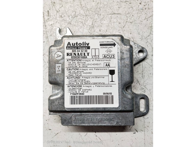 Recambio de centralita airbag para renault master ii phase 2 caja cerrada 2.5 diesel referencia OEM IAM 605045200 8200381668A 