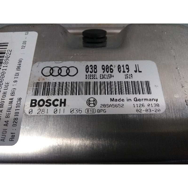 Recambio de centralita motor uce para audi a4 berlina (8e) 1.9 tdi (96kw) referencia OEM IAM 0281011036 038906019JL 038906019FP