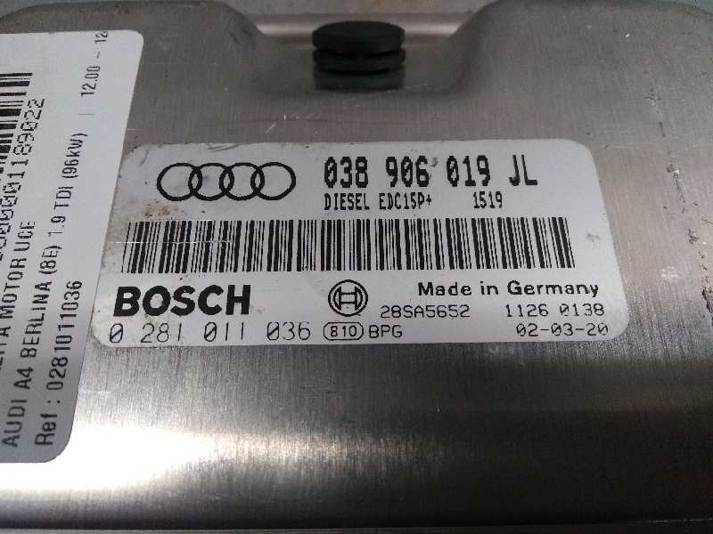 Recambio de centralita motor uce para audi a4 berlina (8e) 1.9 tdi (96kw) referencia OEM IAM 0281011036 038906019JL 038906019FP