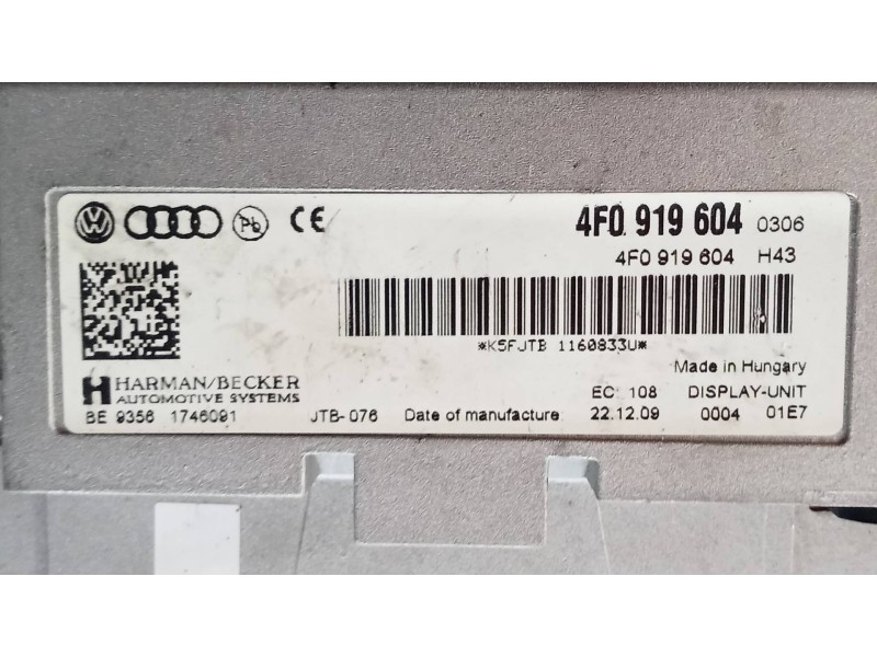 Recambio de pantalla multifuncion para audi a5 coupe (8t) 3.0 tdi quattro referencia OEM IAM 4F0919604  