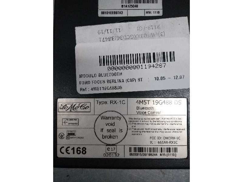 Recambio de modulo bluetooth para ford focus berlina (cap) st referencia OEM IAM 4M5T19G488DS B1A125048 