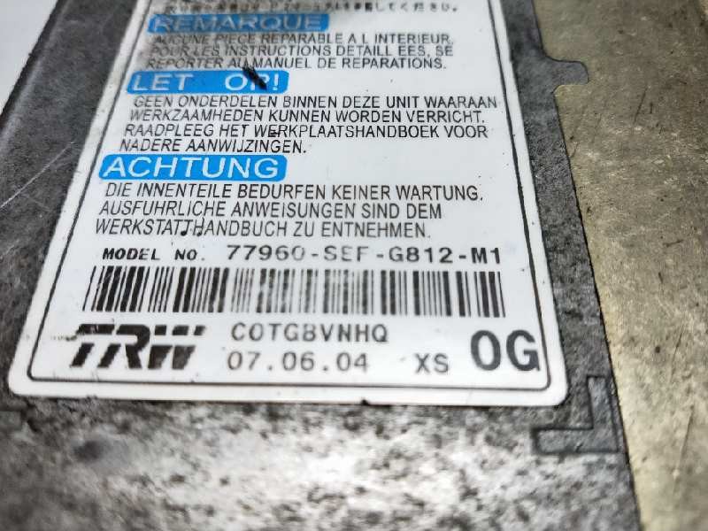 Recambio de centralita airbag para honda accord berlina (cl/cn) 2.2i ctdi sport referencia OEM IAM 77960 G812 COTGBVNHQ 77960SEF
