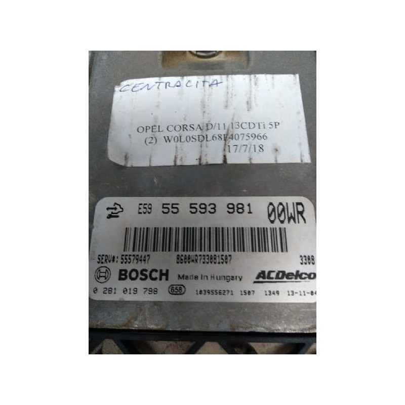Recambio de centralita motor uce para opel corsa e 1.3 16v cdti referencia OEM IAM 0281019798 E5955593981 55579447 00WR