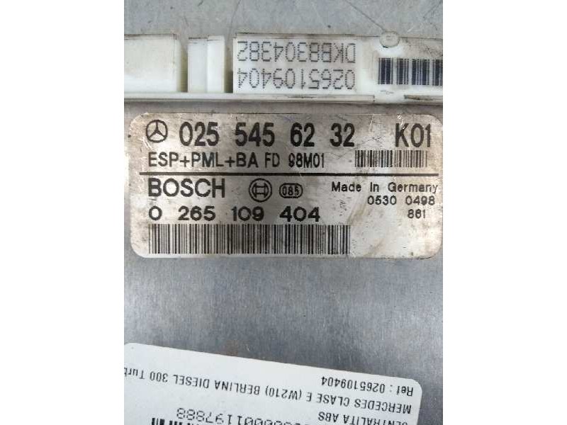 Recambio de centralita abs para mercedes clase e (w210) berlina diesel 300 turbodiesel (210.025) referencia OEM IAM 0265109404 0