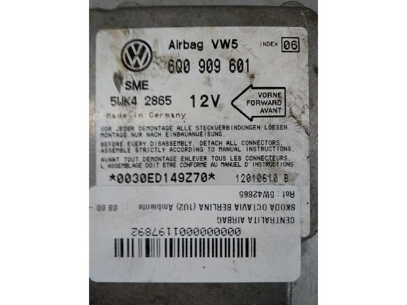 Recambio de centralita airbag para skoda octavia berlina (1u2) ambiente referencia OEM IAM 5W42865 6Q0909601 