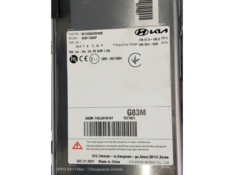 Recambio de sistema audio / radio cd para kia picanto (ja) concept referencia OEM IAM 96150G6830 ACB11G6EP 