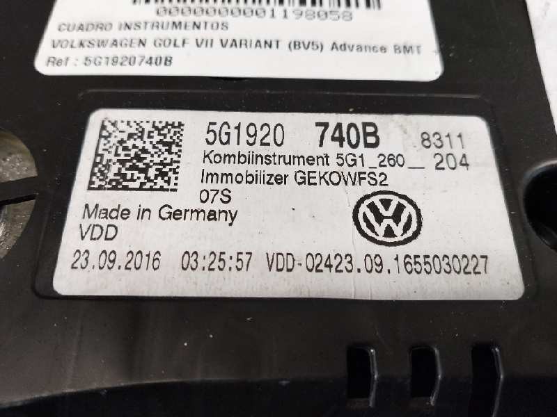 Recambio de cuadro instrumentos para volkswagen golf vii variant (bv5) advance bmt referencia OEM IAM 5G1920740B 5G1260204 