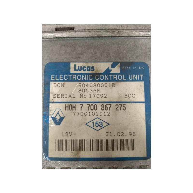 Recambio de centralita motor uce para renault megane i berlina hatchback (ba0) 1.9 turbodiesel referencia OEM IAM R04080001D HOM