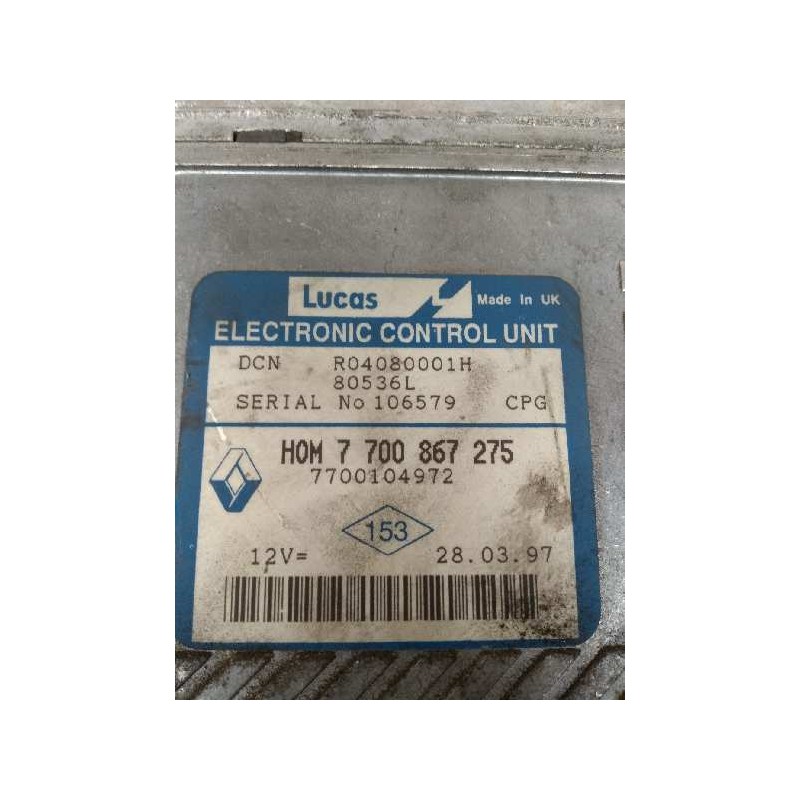 Recambio de centralita motor uce para renault megane i berlina hatchback (ba0) 1.9 turbodiesel referencia OEM IAM R04080001H HOM