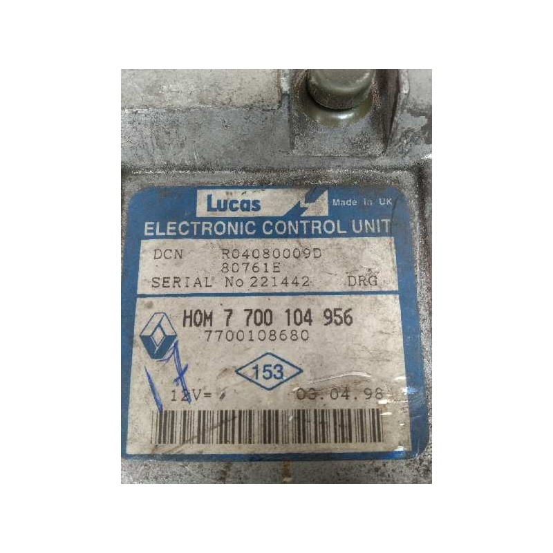 Recambio de centralita motor uce para renault clio ii fase i (b/cbo) 1.9 diesel referencia OEM IAM R04080009D HOM7700104956 7700 Recambio de centralita motor uce para renault clio ii fase i (b/cbo) 1.9 diesel referencia OEM IAM R04080009D HOM7700104956 7700