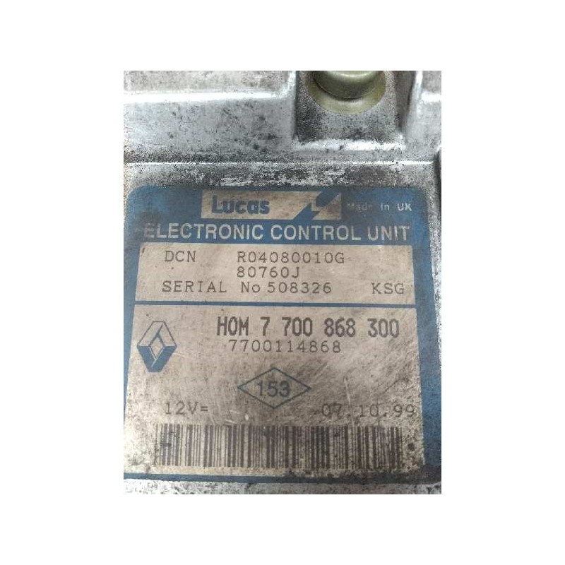 Recambio de centralita motor uce para renault kangoo (f/kc0) 1.9 diesel referencia OEM IAM R04080010G HOM7700868300 7700114868 8