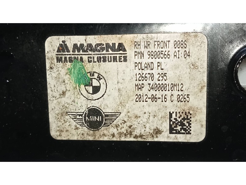 Recambio de elevalunas delantero derecho para mini countryman (r60) one d referencia OEM IAM 9800566AI04  