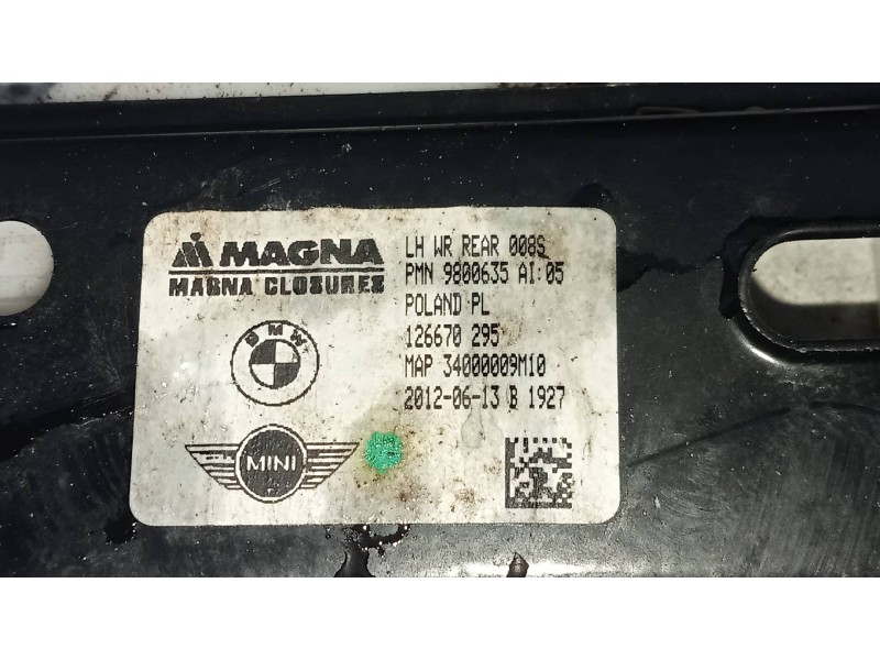 Recambio de elevalunas trasero izquierdo para mini countryman (r60) one d referencia OEM IAM 9800635AI05  