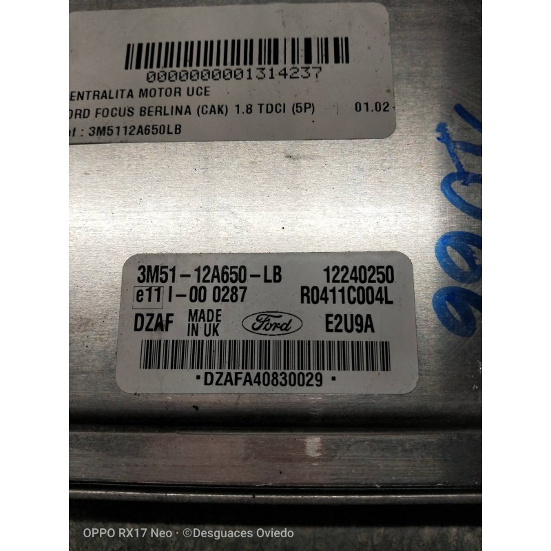 Recambio de centralita motor uce para ford focus berlina (cak) 1.8 tdci (5p) referencia OEM IAM R0411C004L 3M5112A650LB 12240250 Recambio de centralita motor uce para ford focus berlina (cak) 1.8 tdci (5p) referencia OEM IAM R0411C004L 3M5112A650LB 12240250