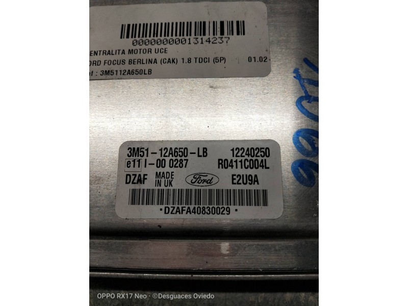 Recambio de centralita motor uce para ford focus berlina (cak) 1.8 tdci (5p) referencia OEM IAM R0411C004L 3M5112A650LB 12240250