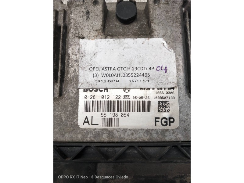 Recambio de centralita motor uce para opel astra gtc cosmo referencia OEM IAM 0281012122 55198054 AL