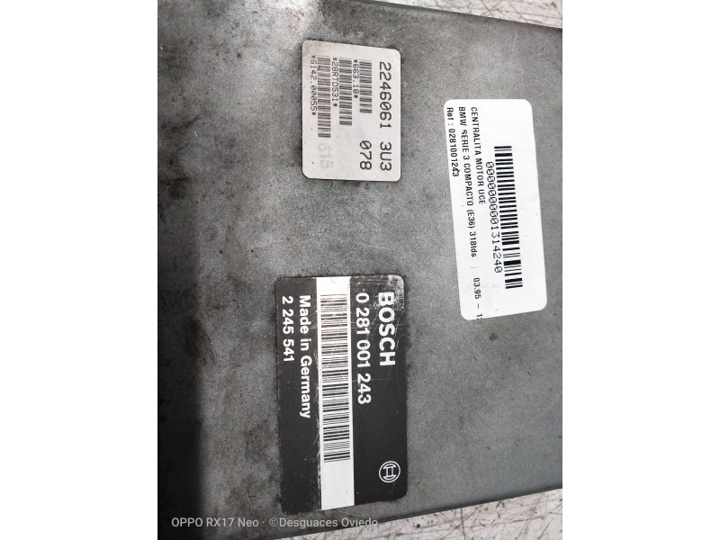 Recambio de centralita motor uce para bmw serie 3 compacto (e36) 318tds referencia OEM IAM 0281001243 2245541 2246061