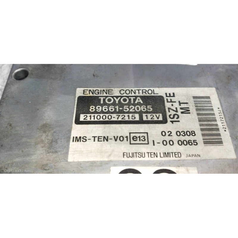 Recambio de centralita motor uce para toyota yaris (ncp1/nlp1/scp1) 1.0 linea sol referencia OEM IAM 8966152065 2110007215 