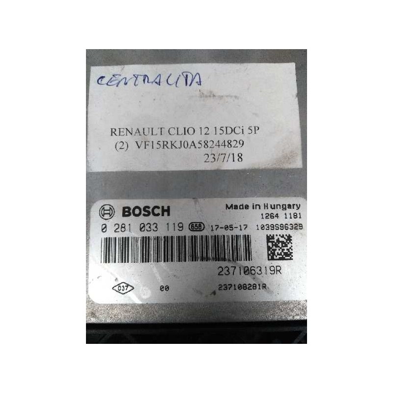 Recambio de centralita motor uce para renault clio iv 1.5 dci diesel fap referencia OEM IAM 0281033119 237106319R 237108281R